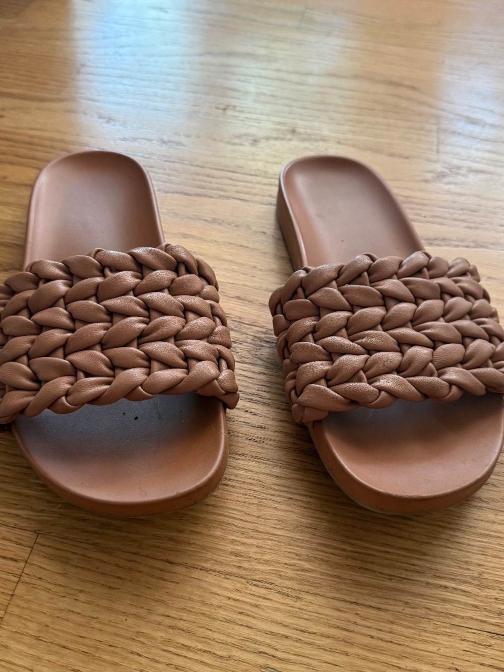 Faux Leather Brown Braided Slide Sandals